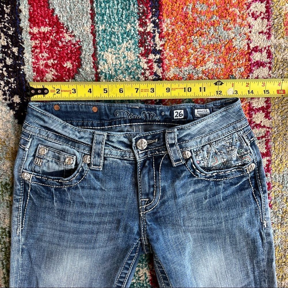 Miss Me Signature Cropped jeans geometric embroidered pockets rhinestones Y2K - Picture 12 of 15